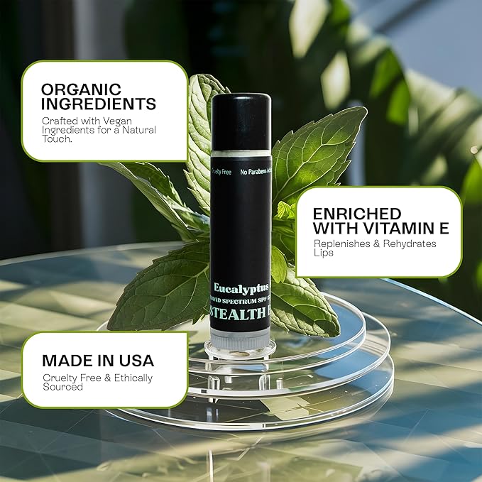 Men's Organic Mint Lip Balm - SPF 15 Sun Protection - Moisturizing Lip Balm - 3 Pack: Spearmint, Peppermint, Eucalyptus Mint - Gift for Men