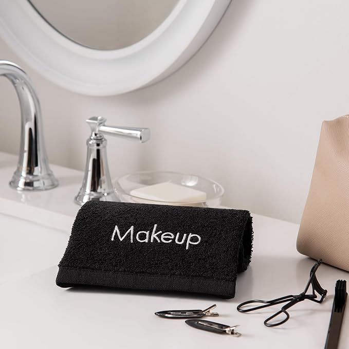 Arkwright Makeup Towels - Bulk Case of 144 - Soft & Gentle Cotton Washcloth Face Make Up Remover, Reusuable Eraser Cloth Essentials for Hosts & Artists, 13 x 13 in, Black
