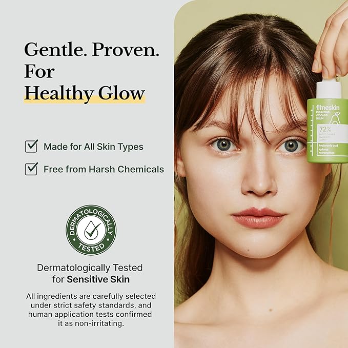 Hydrating Serum with Avocado, Hyaluronic Acid & Panthenol – Barrier Boosting + Brightening Serum for Sensitive Skin – Vegan, Fragrance-Free, Dermatologist-Tested – 30ml