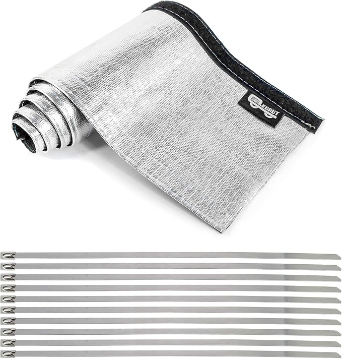 Wire Heat Shield Sleeve Aluminized Heat Shroud Heat Sleeving Fuel Line 2.2" I.D. X 3Ft With 10 Pcs Stainless Steel Cable Metal Zip Ties