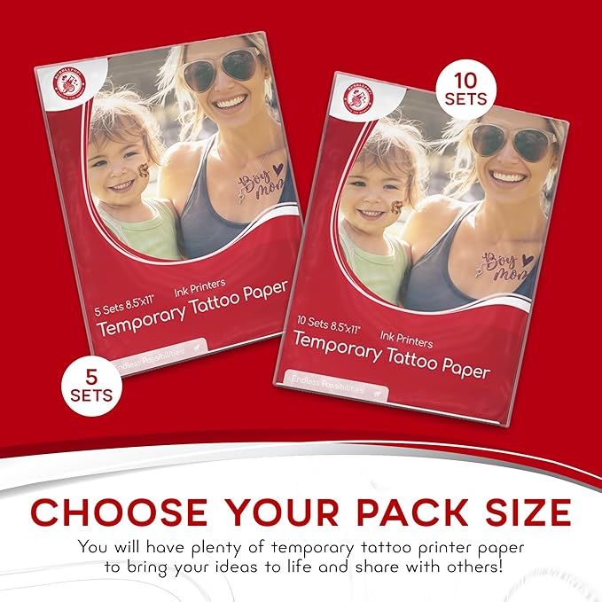BubblePop! Printable Temporary Tattoo Paper for Inkjet Printer - Skin-Safe, Water-Resistant, Blank 8.5x11” Sheets for Personalized Designs - Make Your Own Temporary Tattoos at Home - 10 Set
