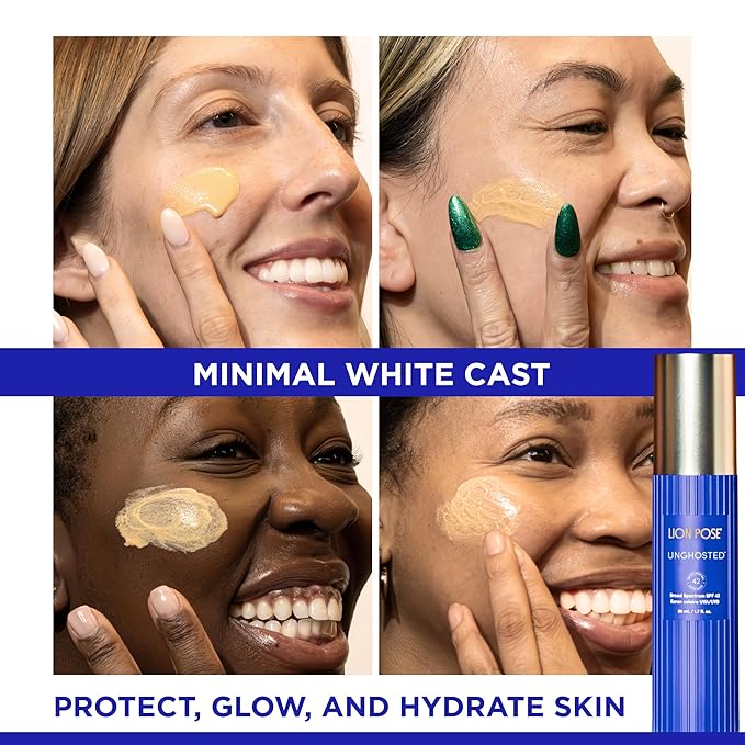 Lion Pose UNGHOSTED Sheer Tinted Mineral SPF 42 with Moisture-Boosting Squalane, Sunscreen for Face and Body, Mineral Sunscreen Lotion, UVA/UVB protection, 1.7 fl oz