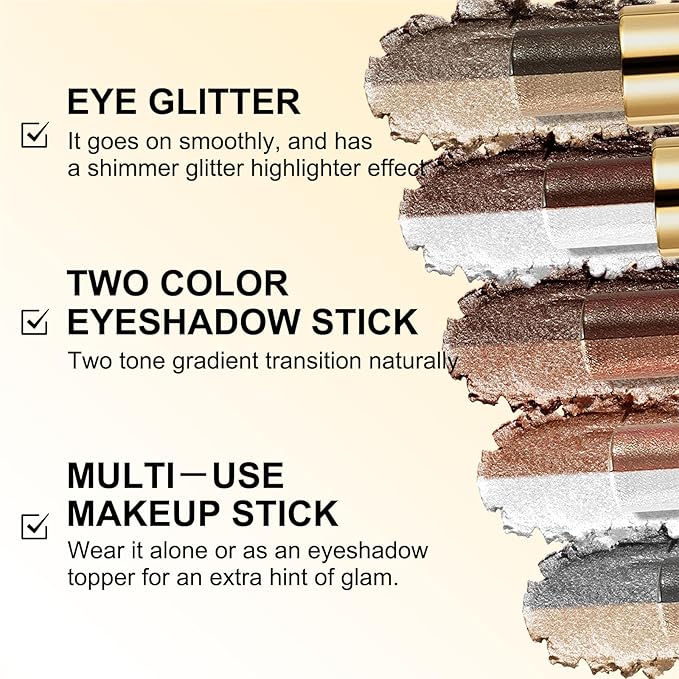 Boobeen Waterproof Eyeshadow Stick, 2-Color Shimmer Eye Makeup, All Day Wear, Silky Smooth & Beginner-Friendly Eye Shadow