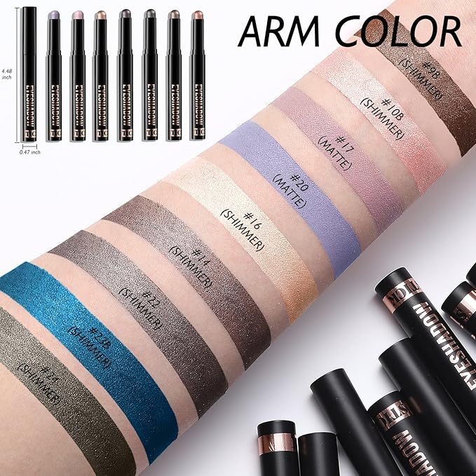 Black Eyeshadow, Shimmer Cream-to-Powder Eye Shadow Stick Waterproof Long Lasting Glitter Neutral Smoky Eyeshadow Pencil Highlighter Makeup High Pigmented Blendable Eyeliner Pen for Women