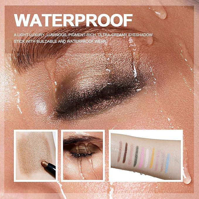 CHIFURE Eyeshadow Stick, Shimmer and Matte Cream Eye Shadow Brightener Sticks Eyeliner Pencil Crayon, Waterproof Long Lasting Eye Highlighter Stick Makeup,0.056 Oz(2PCS #8-Fancy+#9-Champagne)