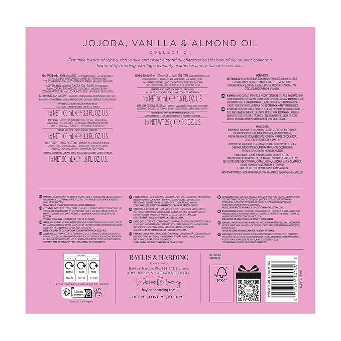 Baylis & Harding Gift Set for Women - Bath & Skincare Present - Jojoba, Vanilla & Almond Oil