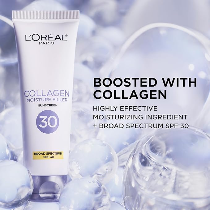 L'Oreal Paris Collagen Moisture Filler Face Cream with Broad Spectrum SPF 30, Anti-Aging Moisturizer and Daily Sunscreen, Includes Face Serum Sample