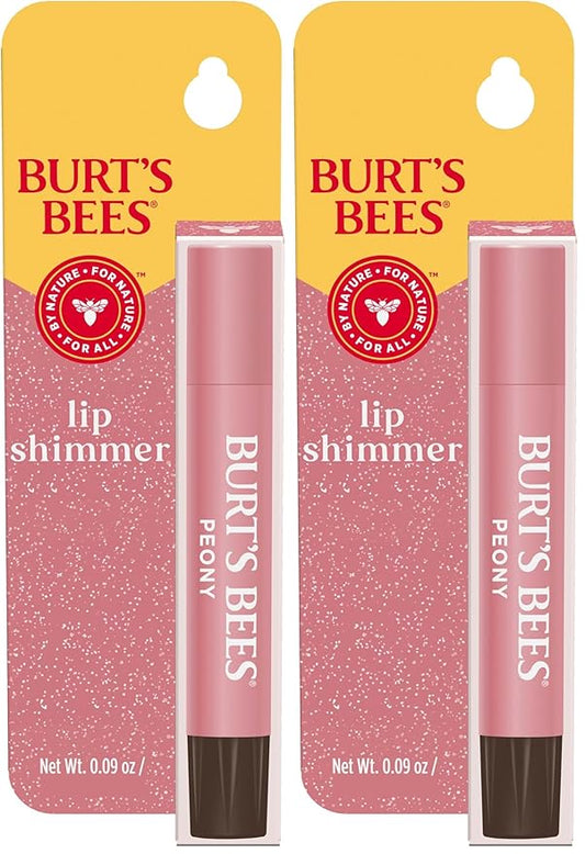 Burt's Bees Shimmer Lip Tint, Tinted Lip Balm Stick, Moisturizing for All Day Hydration with Natural Glowy Pigmented Finish & Buildable Color, Peony, 1 Tube, 0.09 oz. (Pack of 2)