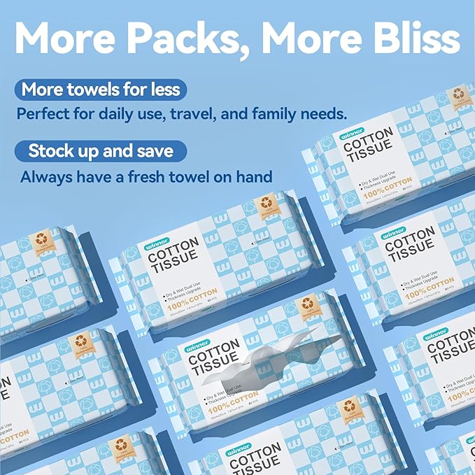 Winner Soft Face Towels, Upgraded Thicker 100% Cotton Dry Wipes, Unscented and Gentle on Sensitive Skin, Disposable Makeup Remover and Facial Towelettes (240 Count, Pack of 3)