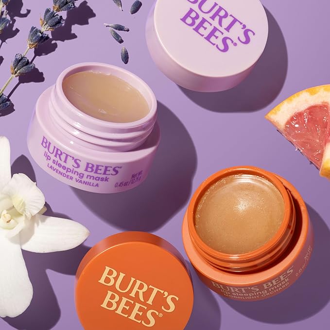Burt’s Bees Stocking Stuffers, Lavender Vanilla Lip Sleeping Mask, With Hyaluronic Acid and Squalane Moisturizer To Instantly Hydrate Lips, Overnight Lip Mask, Lip Treatment Christmas Gifts, 0.45 oz.