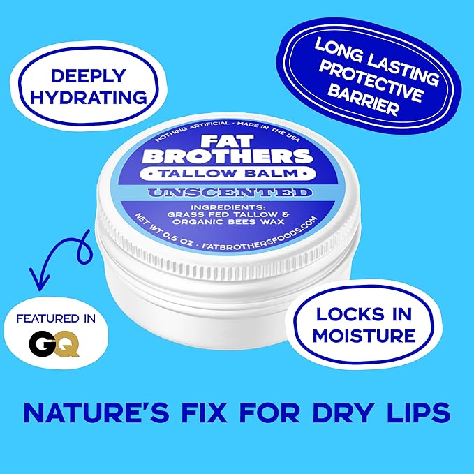 Tallow Lip Balm – Unscented, 2-Ingredient (Beef Tallow + Organic Beeswax), 0.5 oz Metal Tin (3X Larger Than Standard Tubes), Pure, Petroleum-Free, Ultra-Moisturizing - 4 pack