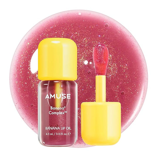 Amuse Seoul Banana Lip Oil (06 Rose Sorbet) – Skincare-Infused Hydrating Vegan Lip Oil, Banana-Scented, Lightweight Non-Sticky Glossy Finish, with Peptide & Rice-Based PDRN