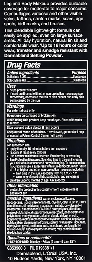 Dermablend Leg and Body Makeup Foundation with SPF 25, 45W Tan Honey, 3.4 Fl. Oz.