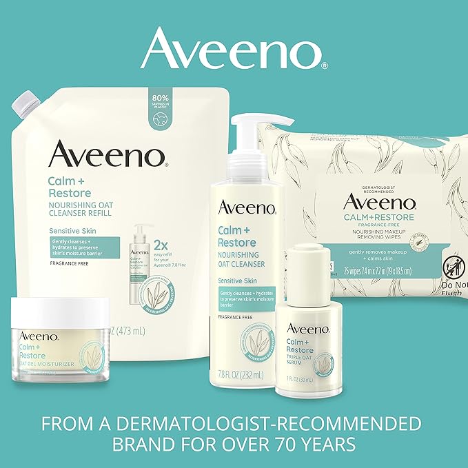 Aveeno Calm + Restore Nourishing Oat Cleanser, Daily Hydrating Facial Cleanser & Face Wash for Sensitive Skin, Non-Foaming, Hypoallergenic, Non-Comedogenic, Fragrance-Free, with Feverfew, 7.8 fl oz