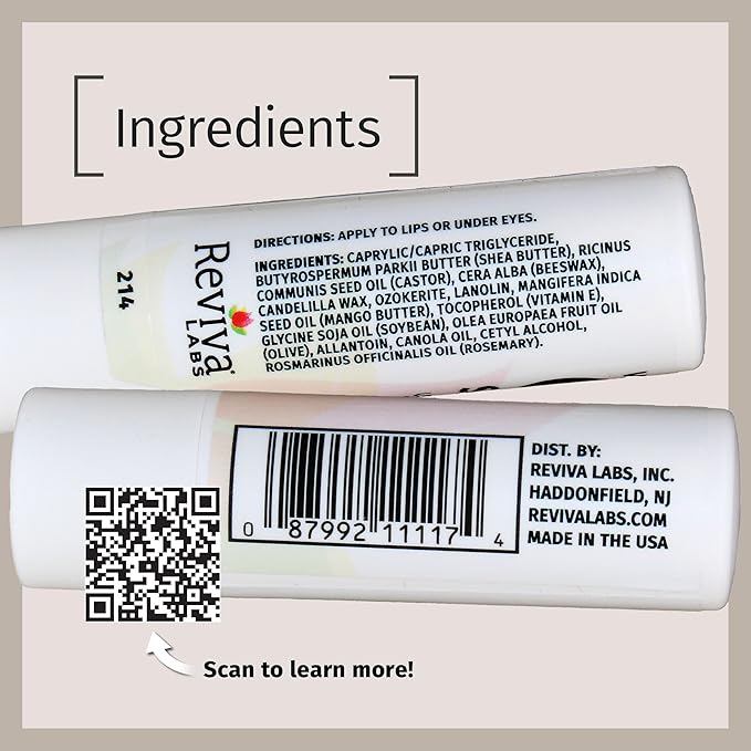 Reviva Labs Vitamin E Stick - Hydrating Lip Balm for Chapped Lips & Under Eye Care - Moisturizing with Beeswax, Shea Butter & Allantoin - Vitamin E Lip Balm for Men & Women (Pack of 6)