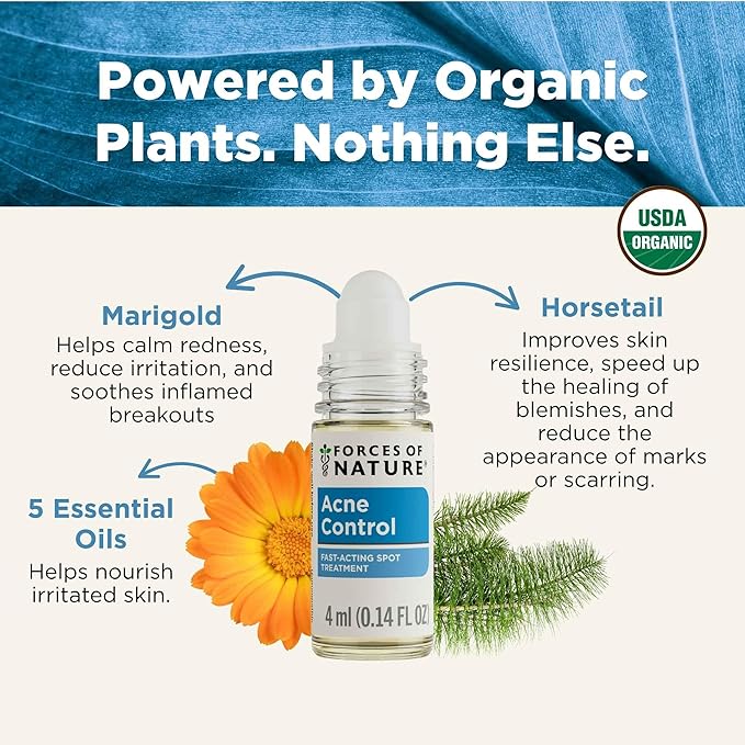 Forces of Nature Natural, Organic Acne Skin Care Treatment, Non GMO, No Harmful Chemicals, Cruelty Free - Acne & Pimple Control, Clear & Balance Skin Tone, 0.14 Fl Oz