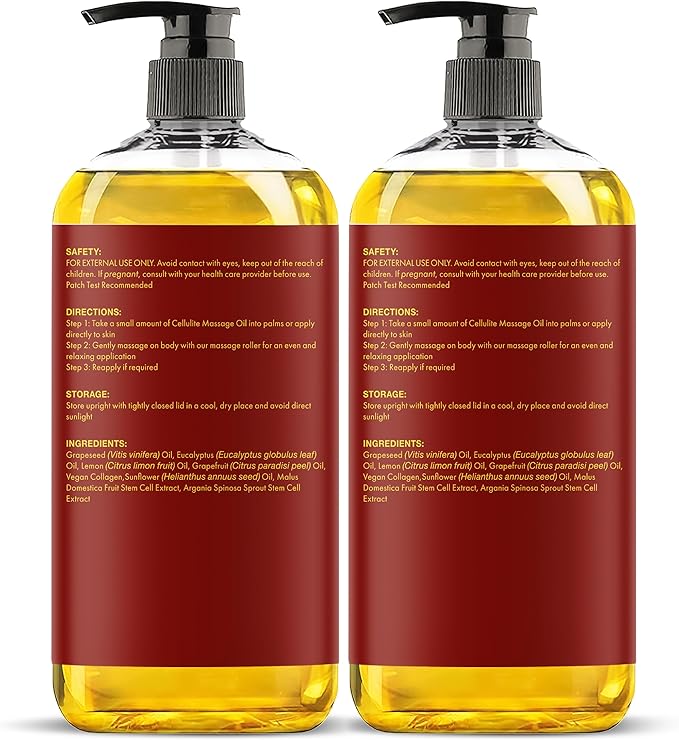 Majestic Pure Firming Body Massage Oil with Collagen – Helps Smooth The Appearance of Cellulite & Improve Skin Texture – Refreshing Aromatherapy Body Oil for Legs & Full Body – 8 Fl Oz Pack of 2