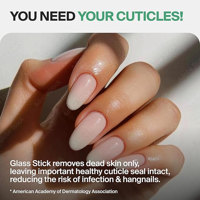 GERMANIKURE Clear Glass Cuticle Stick - No Sleeve - Ethically Made in Czech Republic - Cuticle Pusher & Remover, Callous & Dry Skin Fingertip File, Nail Shaper - No Case