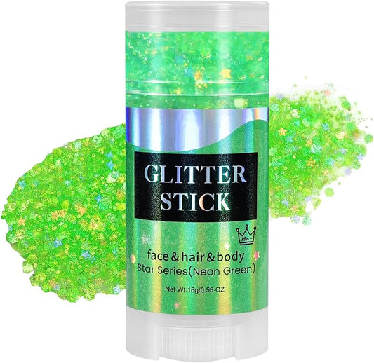 Mysense Neon Green Body Glitter Stick, Christmas Lime Green Face Hair Glitter, Stocking Stuffers, Festival Rave Outfit Accessories for Women, Sparkling Mermaid Sequins Chunky Glitter Makeup, 0.56oz