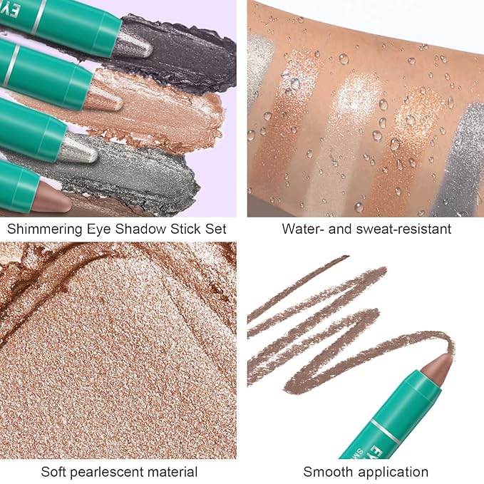 8Pcs Eyeshadow Stick, Cream Eye Shadow Brightener Sticks Set for Eyes, Champagne Pearl Taupe Bronze Cocoa Stone Putty Smoky Amethyst Shimmer Matte Pencil Eye Eye Liner Makeup Waterproof (SET A)