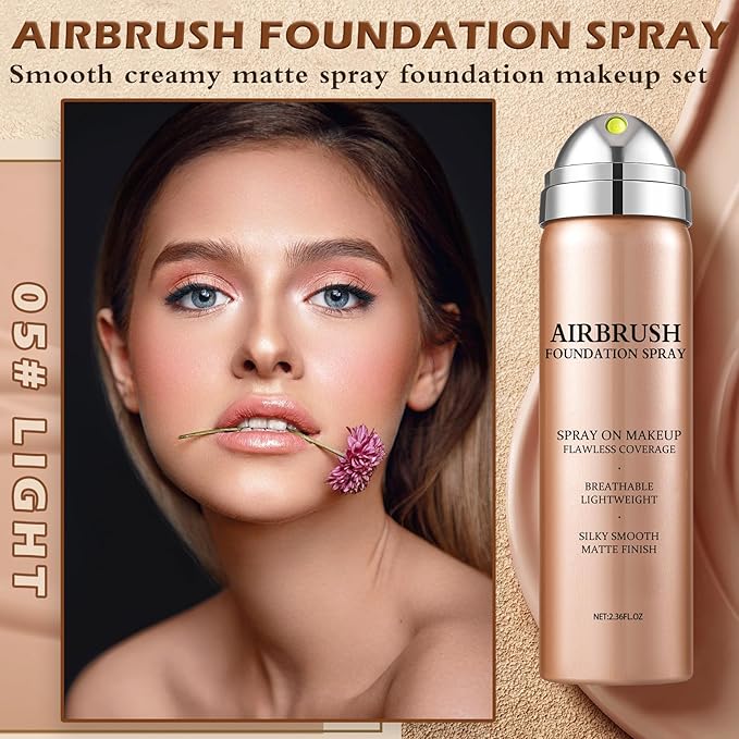 Air Brush Makeup Foundation,Magic Minerals Airbrush Foundation Makeup,Silk Flawless,Buildable Coverage,Moisturizing Formula for Smooth Radiant Skin (05 Light)
