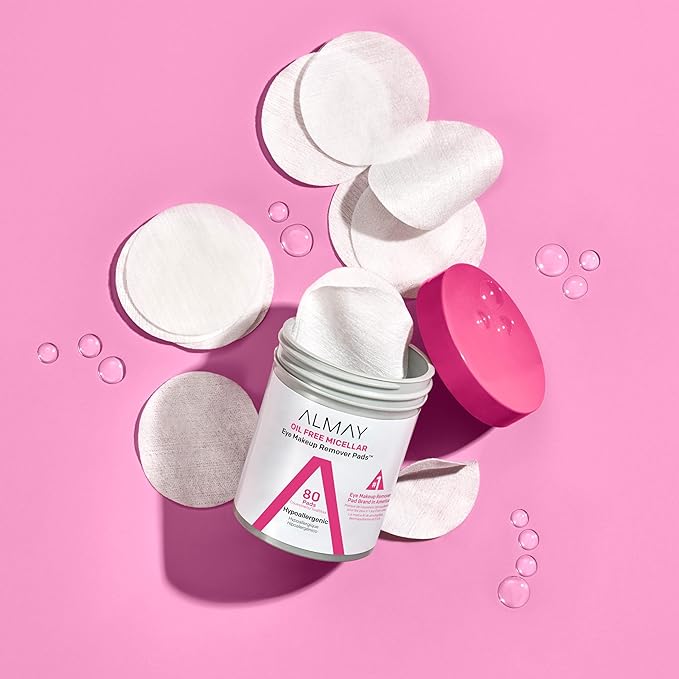 Almay Biodegradable Makeup Remover Pads, Micellar Gentle, Hypoallergenic, Fragrance-Free, Dermatologist & Ophthalmologist Tested, 80 Count
