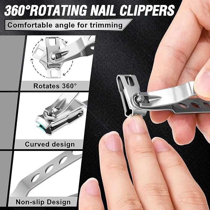 Toenail Clippers for Seniors Thick Toenails, Aucurwen Heavy Duty Toe Nail Clippers Adult Thick Nails Long Handle, Large Toenail Clippers for Thick Nails 7Pcs(Blue)