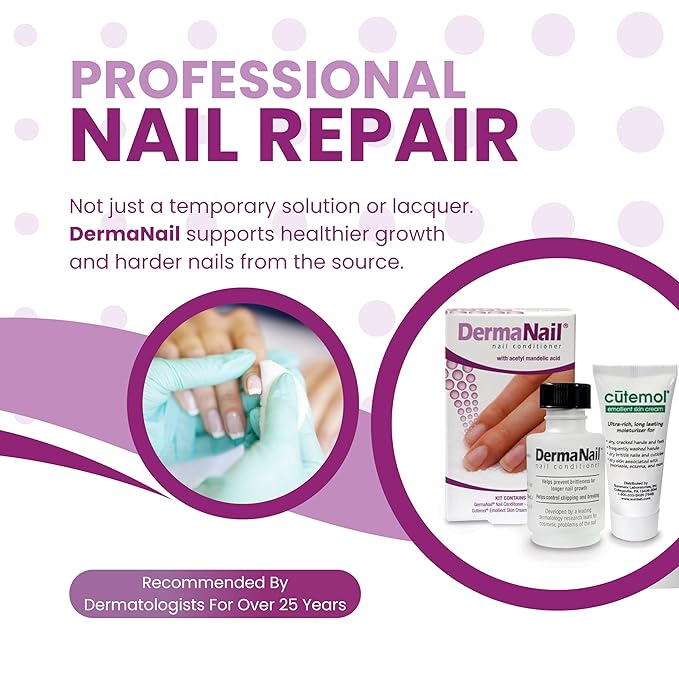DermaNail Nail Strengthener & Cuticle Cream Set - Fingernail Care Kit with Liquid Nail Strengthener & Cutemol Cream (11.5g Sample) Healthy Growth - Repair for Brittle, Damaged, Thin, & Peeling Nails