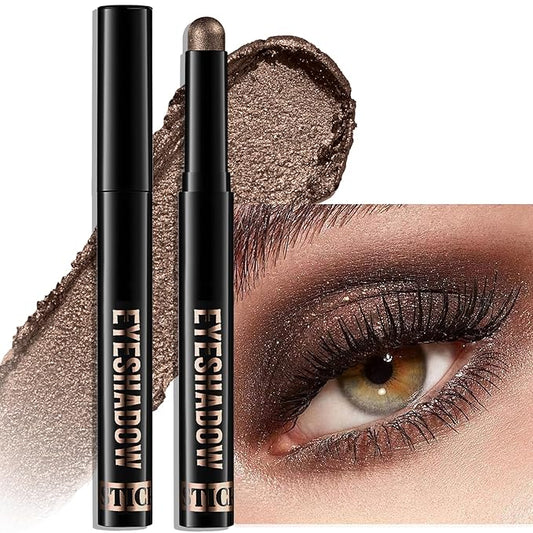 Cream Eyeshadow, Cocoa Shimmer Glitter Eye Shadow Stick Waterproof Long Lasting Neutral Smoky Eyeshadow Pencil Highlighter Makeup High Pigmented Blendable Eyeliner Pen for Women