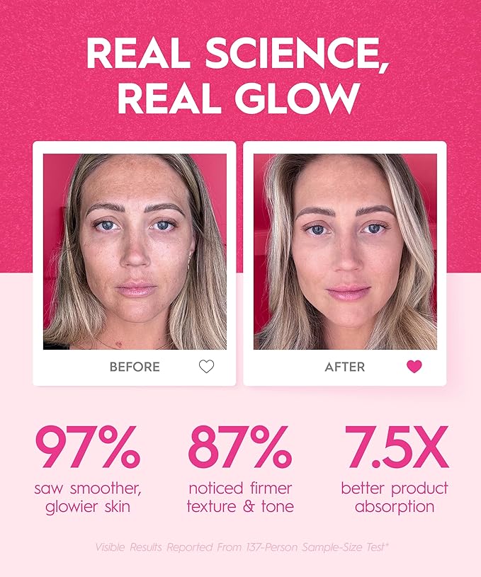 REVO Genie | 3-in-1 Face & Neck Beauty Massager with Heat, 3 Light Therapies, Smart Vibration | Red Light, Blue Light, Green Light Therapy for Smooth Glowing Skin - Pink Pearl