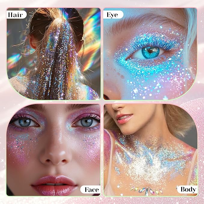 DAGEDA 50ml Roll-on Body Glitter,Holographic Eye Face Hair Glitter Gel for Festival Outfit Mermaid Accessories,Chameleon Color Body Shimmer Makeup Rave Outfits Accessories for Women (Mermaid)