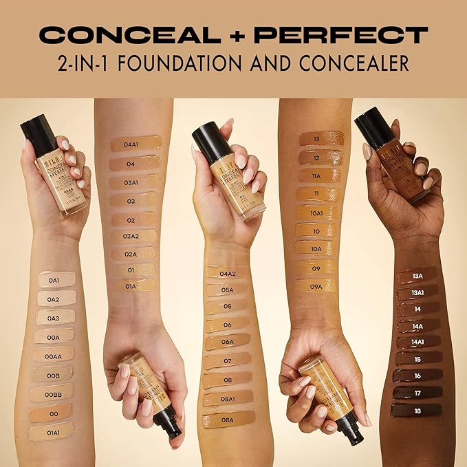Milani Conceal + Perfect 2-in-1 Foundation + Concealer for a Flawless Complexion, Under Eye Corrector, Cover Redness and Imperfections, Waterproof and Sweatproof - Medium Beige