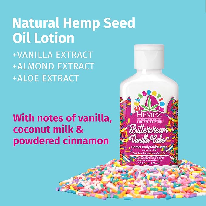 Hempz Body Lotion - Buttercream Vanilla Cake Celebration Limited Edition Daily Moisturizing Cream, Shea Butter, Aloe - Skin Care Products - Travel Size, 2.25 Oz