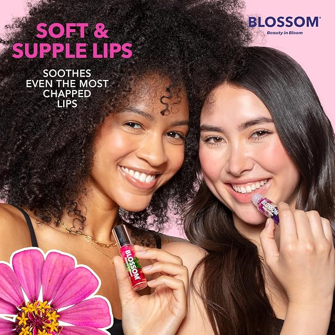 Blossom Roll on Lip Gloss, Gourmand Scented Clear High Shine Moisturizing Lip Oil, Non Sticky, Infused with Real Flowers, Made in USA, 0.2oz, Chocolate Truffle