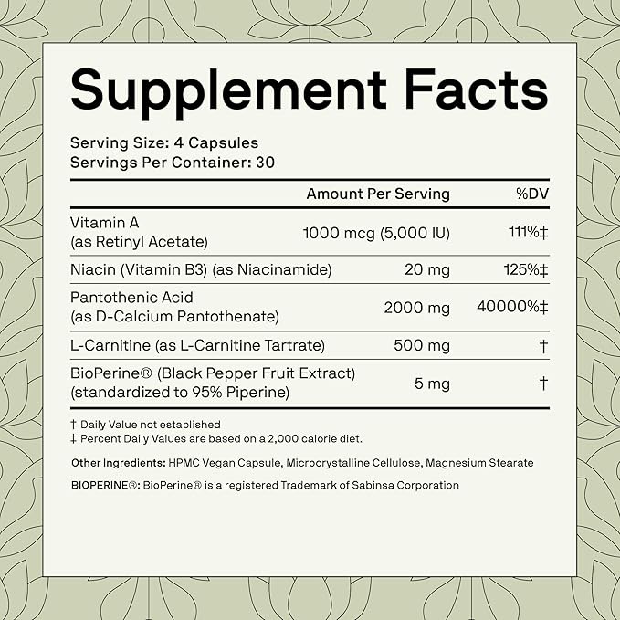 Nutriissa ACNEtane - Hormonal & Cystic Acne Control with Pantothenic Acid & L-Carnitine - EPEB Certified for Purity & Potency - 120 Vegan Capsules