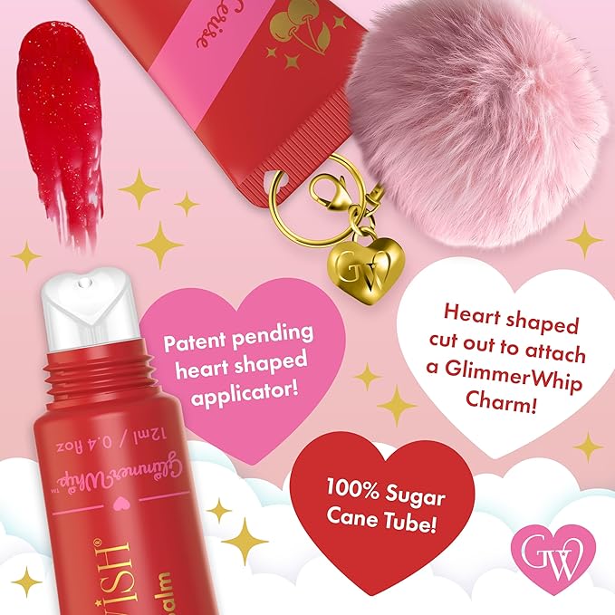 Glimmer Wish Glimmer Whip Hydrating Lip Balm – Moisturizing Lip Care with Organic Oils & Butters – Vegan Lip Moisturizer (Cerise)