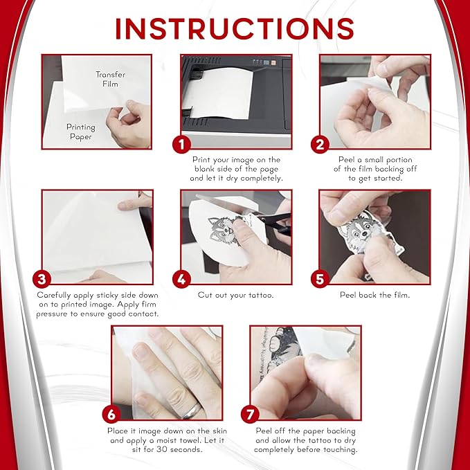 BubblePop! Printable Temporary Tattoo Paper for Inkjet Printer - Skin-Safe, Water-Resistant, Blank 8.5x11” Sheets for Personalized Designs - Make Your Own Temporary Tattoos at Home - 10 Set