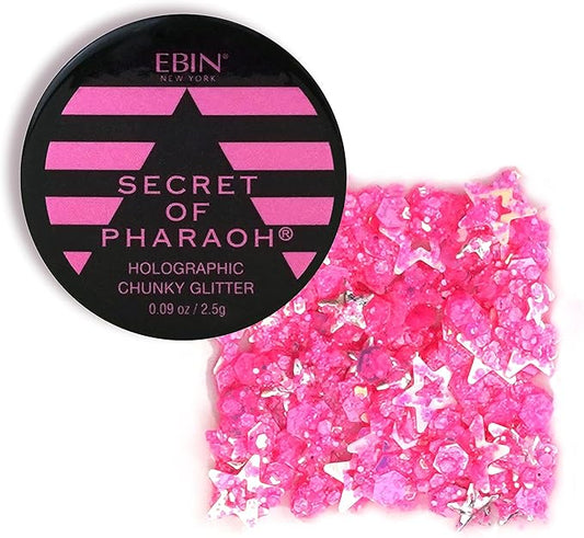 Secret of Pharaoh Holographic Chunky Glitter Gel for Face, Body, Hair - Pink Passion | Vibrant Colores, Festival and Party Makeup - Versatile and Long-Lasting Dazzling and Shimmering Effect