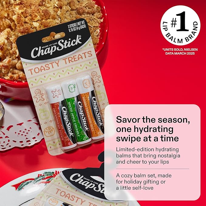 ChapStick Lip Balm, Holiday Variety Packs (6 Sticks) – Candy Cane, Toasty Treats Flavored Lip Moisturizers, Stocking Stuffers, 0.15 Oz Ea