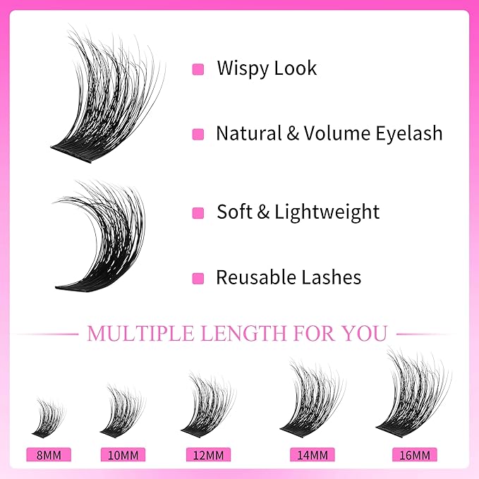 VEYESBEAUTY Lash Clusters Fluffy Individual Lash Extensions Xtreme 3D Layered Volume Eyelashes Thin & Invisible Band Wispy Faux Mink Lash Silk Bloom 3D Series Mixed Length 10-18mm