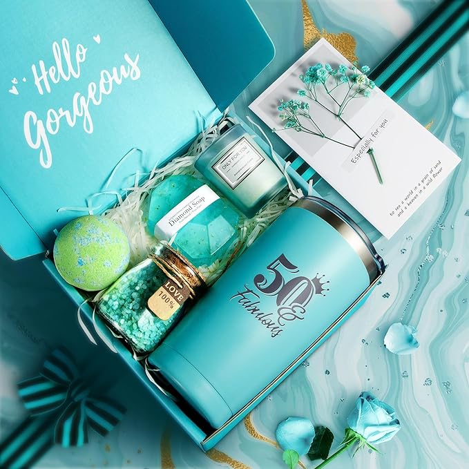 50th Birthday Gifts for Her, Happy 50th Birthday Basket Gifts Box for Women Grandma Mom Wife Sister Best Friend Coworker Bestie, 50 Year Old Birthday Gifts for Women