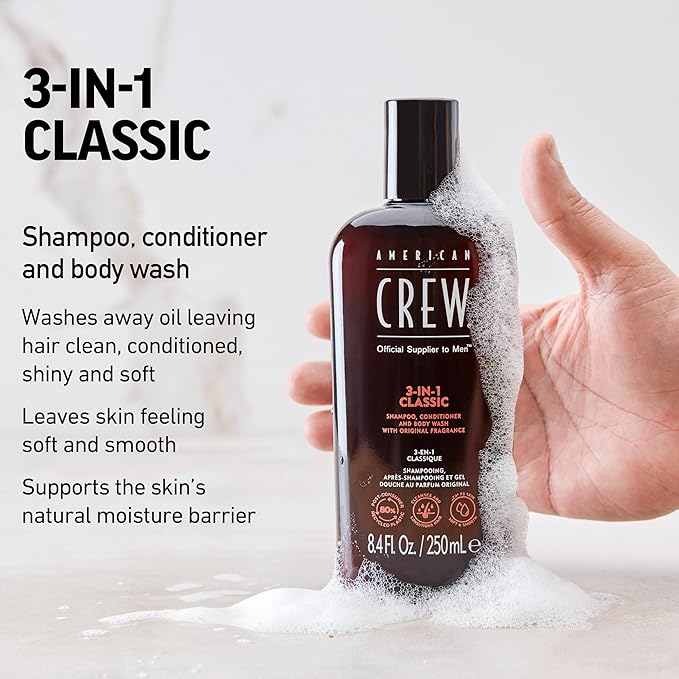 American Crew 3-in-1 Shampoo, Conditioner and Body Wash, Gift for Men, 15.2 fl oz