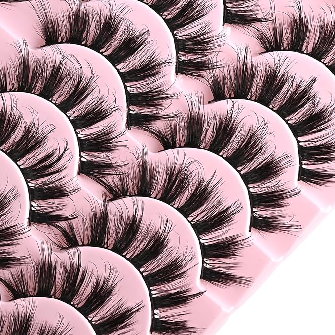 FARRED Lashes False Eyelashes Wispy Mink Lash Strips Natural Doll Eye Fake Eyelash Fluffy Wispies D curl Spiky Eye Lash Pack Easy Manga Lashes for Beginners (F6 | 11-17mm)