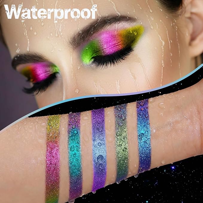 Chameleon Metallic Eyeshadow & Eyeliner Gel Pencil – Multichrome Shifting Colors Glitter Eye Makeup, Waterproof Long-Lasting Smudge-Proof Duochrome Pencil (Metallic Pink to Golden Olive)