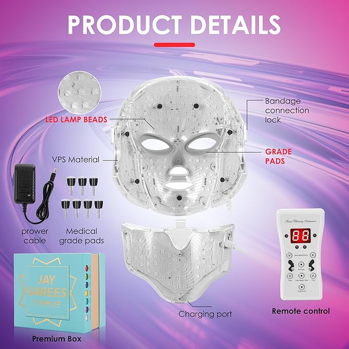 Red-Light-Therapy-for-Face, 7-1 Colors Led Face Mask Light Therapy, Facial Skin Care Mask, Birthday, Christmas, Mothers Day, Valentines Day Gifts for Her Women Mom Best Friend Wife Teacher (White)