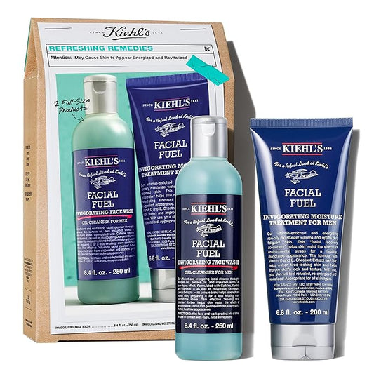 Kiehl's Essentials Men's Skincare Gift Set - $75 Value Routine Including Facial Fuel Cleanser and Moisturizer - Awaken & Hydrate Skin