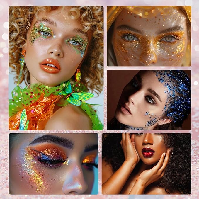 Body Glitter Stick, Holographic Sequins Face Glitter Makeup Neon Outfit Festival Rave Prom Party Accessories Hair Glitter Gel. (Gold)