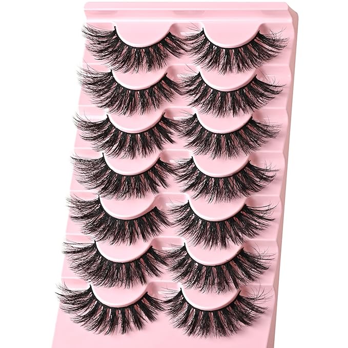 FARRED Lashes Cat Eye False Eyelashes Fluffy Wispy Lash Strips Natural Voume Fake Eyelash Mink Eye Lashes Natural Looking 7 Pairs Full Short Strip Pestañas Set Small Cateye Easy Lashes for Beginners