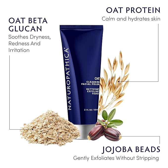 Naturopathica Oat Cleansing Facial Polish, Multi-Use Facial Cleanser, Face Scrub and Facial Mask, Exfoliating for Men & Women, Travel Size Face Wash, 2 fl oz