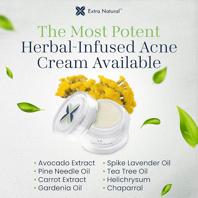 ExtraNatural Acne Cream – Natural & Gentle Acne Treatment for Sensitive & Oily Skin – Helps Reduce Breakouts, Pimples & Redness